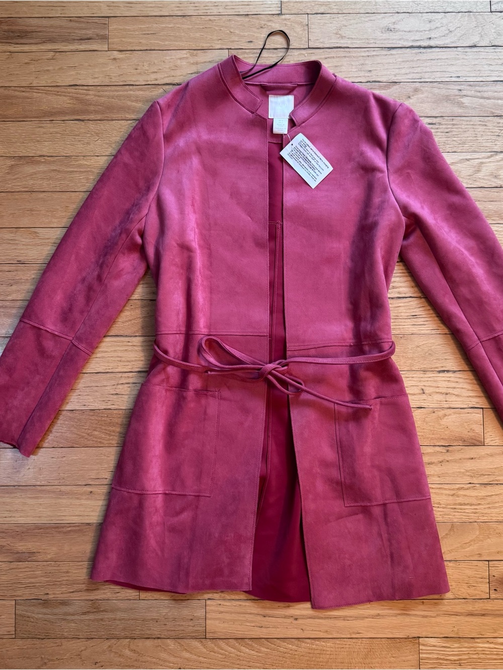 H&M Raspberry Faux Suede Trench Coat size 2 NWT Longline